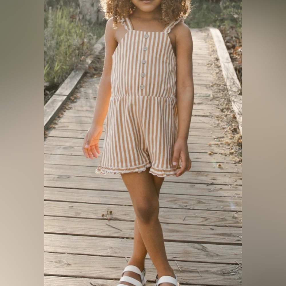 Rylee & Cru Stripe Abby Romper 10-12